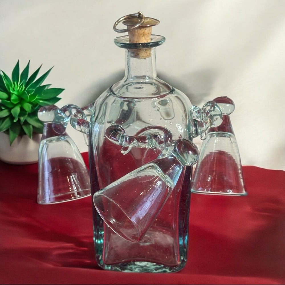 VINTAGE 5PC SKANSEN STOCKHOLMS GLASBRUK TURE BERGLUND DECANTER W/HANGING GLASSES